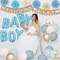 Dusty Blue Baby Shower Decorations for Boy with Welcome Baby Banner Baby Boy Letter Blue Champagne Sand Foil Balloons Fringe Curtains Paper Pom Poms for Boho Baby Shower Gender Reveal Party Supplies